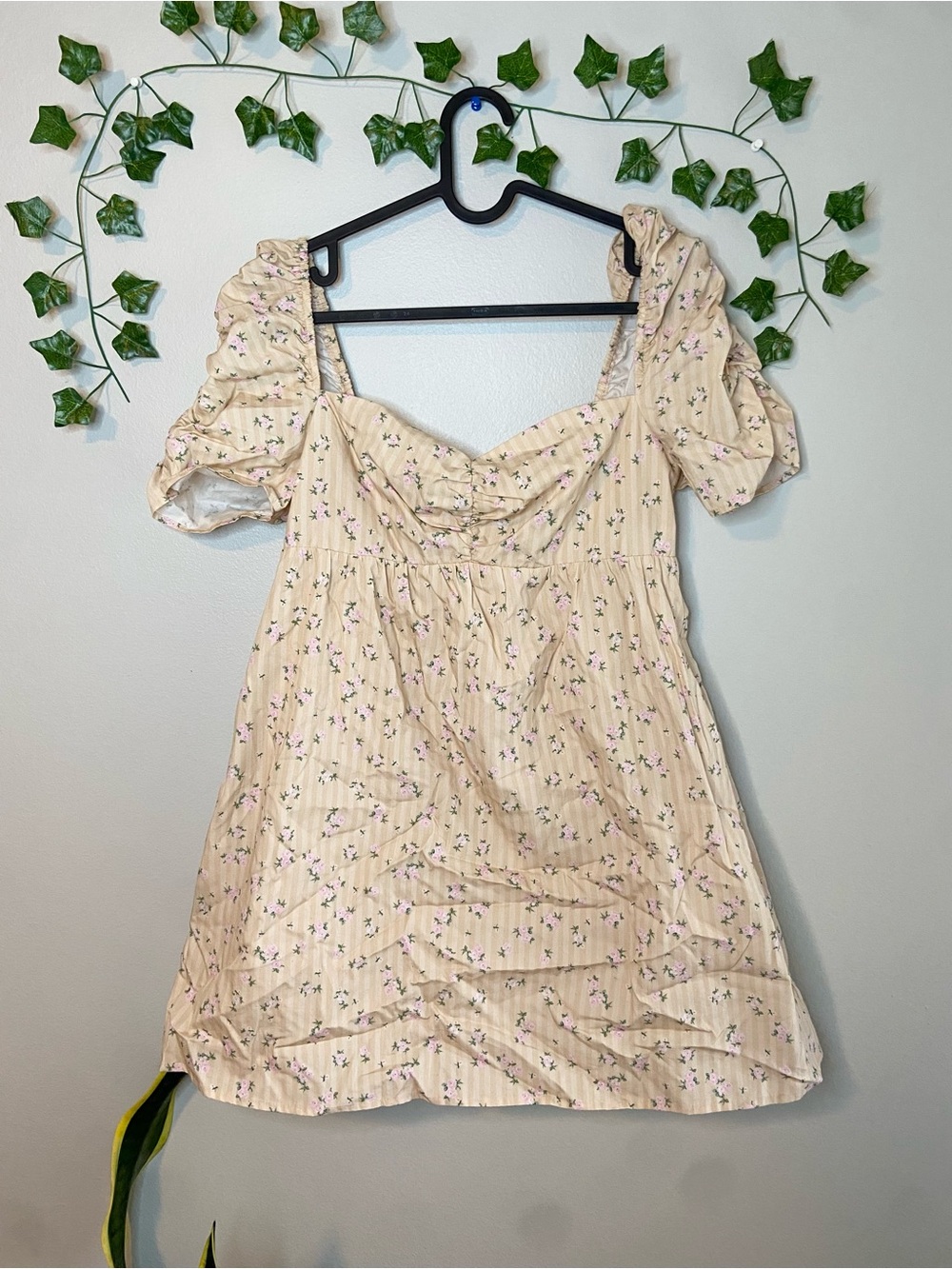 Gianni Bini Rhonda ruched floral 100% cotton short sleeve mini babydoll dress 4